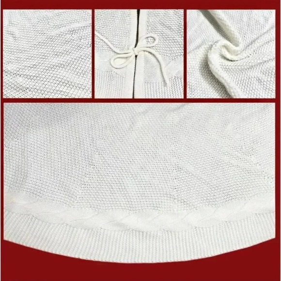 Christmas Tree Skirt Cream Beige Cable Knit 36-Inch Braided Edge - Picture 3 of 3